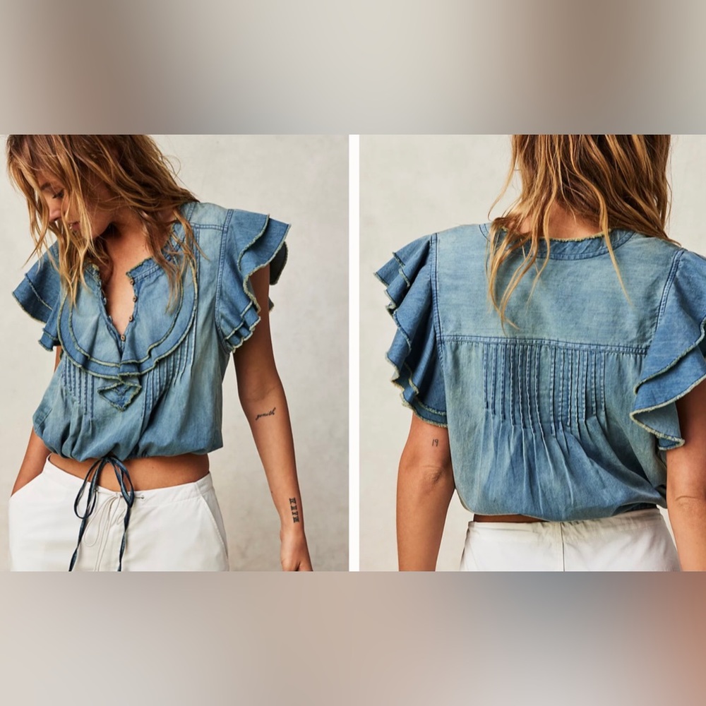 New FREE PEOPLE NAYA Denim Top Shirt